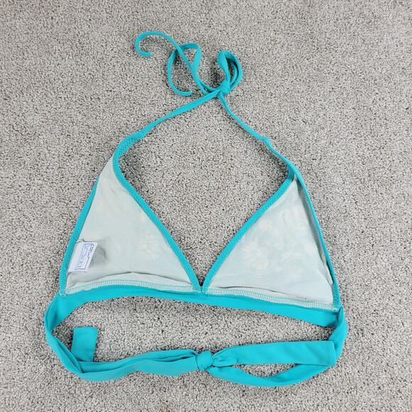 Becca Womens Bikini Large Teal Blue 2 Piece Floral Embroidered Triangle Halter - Picture 10 of 16